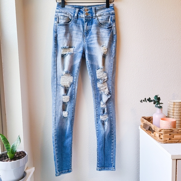 KanCan High Rise Ankle Skinny Distressed Jeans - Picture 1 of 6